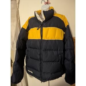 Columbia Men's Puffer Winter Jacket Blue Yellow Size XL Down Feather EUC